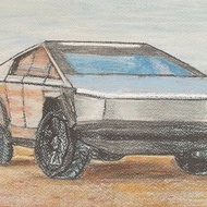 Tesla Painting Pickup Tesla Cybertruck 2023 Original Art Automobile Texas Austin