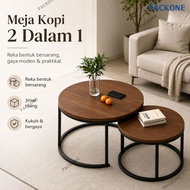 PACKONE 2 Dalam 1 Meja Kopi Wooden Tabletop + Metal Frame Round Coffee Table