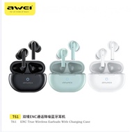 Awei T61 ENC True Wireless Earbuds With Charging Case Noise Reduction Double Mi ENC Bluetooth Earbuds Sport Headphones