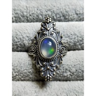 ((AA) Natural Opal Large Retro Whole Body S925 Silver Sterling Ring Adjustable Live Mouth Main Stone