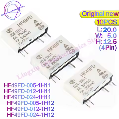 10pcs/lot HF49FD-005-1H11 HF49FD-012-1H11 HF49FD-024-1H12 HF49FD-005 012 024 1H11T 1H12T 4Pin 5A Pow