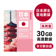 NTT docomo - 日本原生【30GB】7/8/10/15/20/30日 高用量 高速4.5G LTE 無限上網數據卡電話卡Sim