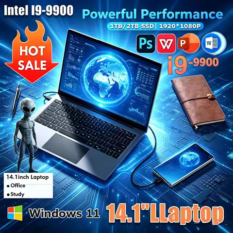 2026 New 14.1 Inch Ultra Slim Laptop Intel Core I9-9900 Win11 16GB 32GB DDR4 RAM 2TB SSD Portable Bu