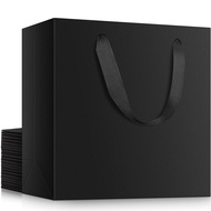 Large Black Gift Bags, 20pcs 12.5"x4.5"x11" Kraft Paper Black Shopping Bags with Handles Bulk, Merch
