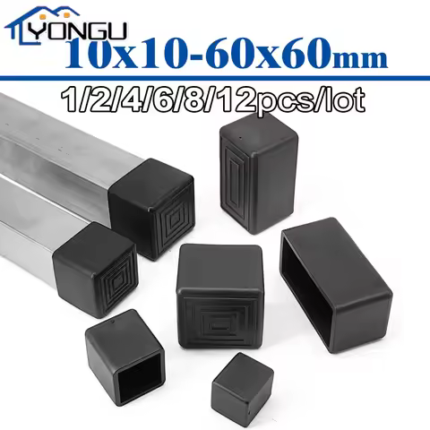 Square/Rectangle Black PVC Soft Rubber Pipe Sleeve Tube Cap Table Chair Foot Protect Cover 10x10mm-4
