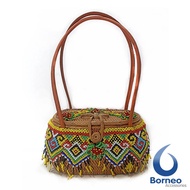 Kalimantan Dayak Bead Rattan Basket Handbag Leather Strap