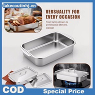 Lu Stainless Steel Baking Pan Deep 2 Set 16x9 Inch With Lid Roasting Tray For Pasta Fish Cooking Bak