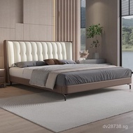 Italian Modern Minimalist x2Leather bed2Master Bedroom High-End Bedroom Rice Wedding Bed Solid Wood 