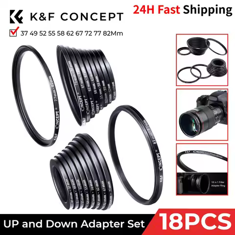 K&F Concept 18pcs Camera Lens Filter Step Up/Down Adapter Ring Set 37-82mm 82-37mm for Canon Nikon S
