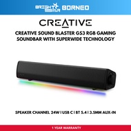 CREATIVE Sound Blaster GS3 RGB Gaming Soundbar - Black (24W/USB C/BT5.4/AUX-IN)