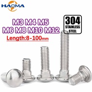 M3 M4 M5 M6 M8 M10 M12 Length Carriage Bolt 304 Stainless Steel Round Head Square Neck Screw