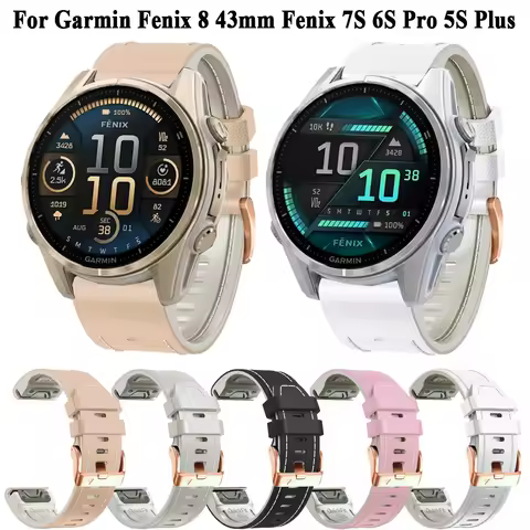 Silicone Leather 20mm Band Strap For Garmin Fenix 8 43MM Quick Release Bracelet Wristband For Fenix 