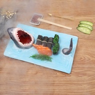 【Must-Have Gadgets】  Ceramic Sushi Plate Shark Shape Rectangle Dessert Cake Snack Cheese Board Japan