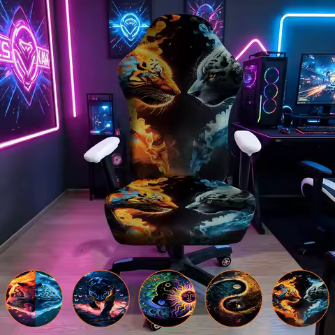 Fire Ice Tiger Print Gaming Chair Cover Stretch Elastic Slipcover Universal Computer Office Chair Pr