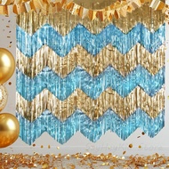 6Pcs Gold Silver Wave Fringe Curtain Banner Metal Foil Wavy Tinsel Foil Fringe Curtains for Graduati