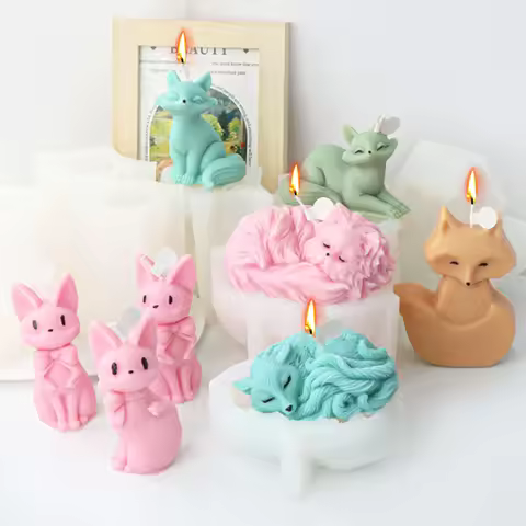 3D Chinese Myth Sleeping Fox Candle Silicone Mold Cartoon DIY Animal Kitten Painting Plaster Making 