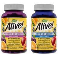Alive! Women’s and Men’s 50+ Gummy Multivitamins, B-Vitamins, Delicious Flavors, 60 Gummies Per Bott