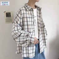 Bonnieleon Plaid Shirt Lelaki Lelaki Di Musim Bunga Korea Fesyen Lapisan Longgar Pakaian Lengan Panjang Hong Kong Gaya Pelajar-Pelajar Sejuk dan Serba Boleh jaket Pelindung Matahari Matahari Jaket