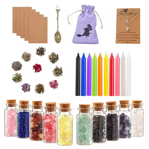 1SET Magic Witch Tool Kit Dried Flower Witchcraft Supplies Great Gifts Vanilla Candle Set For Spells