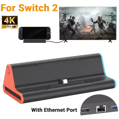 TV Dock Station For Switch 2 With RJ45 4K@120Hz HDMI Adapter/Type C Port/USB3.0 Charging Dock Stand 