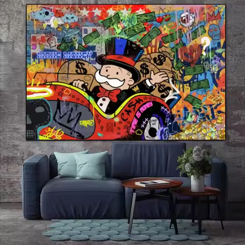 Abstract Mr Monopoly Wall Art Graffiti Street Art Canvas Painting Pop Art Make Money Poster Colorful