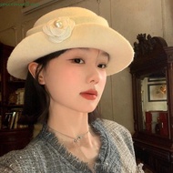 SPICEHIVE​ Hepburn Style Topper Hat, French Style Woolen Black Felt Hat, Elegant Flat-top Wide Brim 