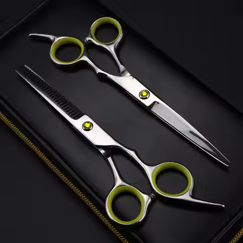 Professional JP 440c steel 6 inch Yellow gem hair cutting scissors haircut thinning barber tools she