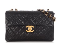 Chanel Vintage Black Quilted Lambskin Extra Large Classic Flap Bag Gold Hardware, 1994-1996