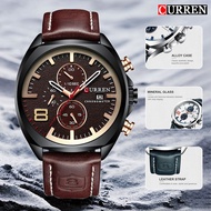 CURREN 8324 Large Dial Quartz Waterproof Watch For Men, Leather Round Calendar Watch For Business