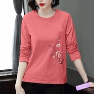 ✦Ready Stock✦ baju t shirt perempuan lengan panjang wanita Cotton long-sleeved t-shirt women's 2023 spring new Korean version loose plus-size base shirt middle-aged mother autumn c
