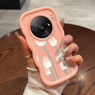 Casing hp For Xiaomi Redmi A3 A3X poco C61 Case Light Orange Tulip Handphone Cream Texture Wavy Edge