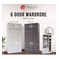 Mika 6 Doors W/ 4 Drawers Wardrobe/Open Wardrobe