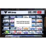 36-slot diecast acrylic shelf | Custom led header