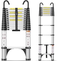 Telescoping Ladder 9 FT, Aluminum Lightweight Extension Ladder with 2 Detachable Hooks & 2 Triangle 