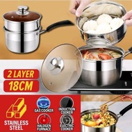 KR8492/KR8493/SH1206 18cm Stainless Steel Milk Pot + Steamer Layer Cooker (2 Layer) Breakfast Double