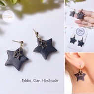 Handmade Earrings BABY I'm a rockstar Black Star With Gister With Gold Pendant Size 2.5 Cm. Light Se