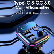 เครื่องส่งสัญญาณ FM พร้อมไฟ LCD ชุดวิทยุในรถบลูทูธไร้สายแบบ5.0พร้อม PDQC3.0 Type-C เล่น Mp3ได้อย่างร