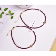 L033 Pure Natural Garnet and Strawberry Wafer Bead Anklet Crystal Nearly Pure Body About 3mm Improve