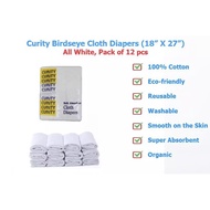 Curity Organic Cloth Birdseye Diaper 12 pcs. (Lampin Type, size 18" x 27" , White) Reusable Diaper C