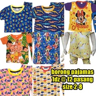 BORONG/WHOLESALE : BAJU TIDUR BUDAK SIZE 2-8, 1DZ, 12 PASANG UPIN/ANA MUSLIM/ELMO/UNICORN