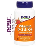 Now Foods, Vitamin D-3 &amp; K-2, Vitamin D3 K2, 120 Veg Capsules