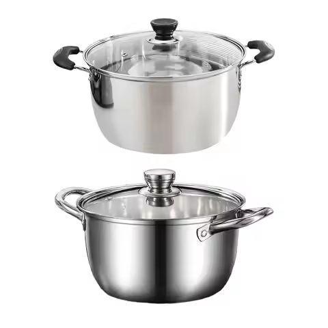 Stainless Steel Stock Pot Large Capacity Deep with Double Handle Modern Universal Base Soup Pot Non 