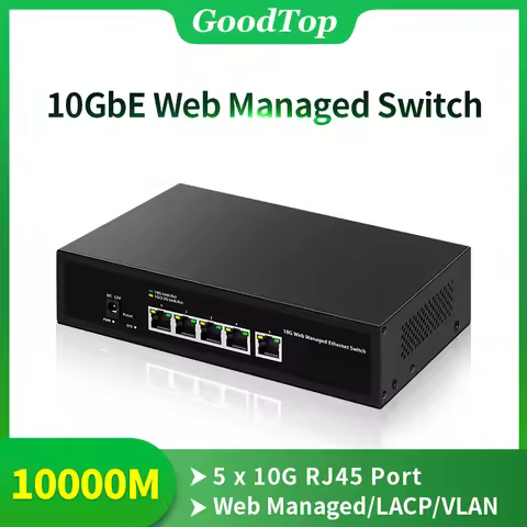 GoodTop 5 Port 10Gb Web Managed Network Switch 10000Mbps 10G Smart Easy Managed Home Lab Ethernet Sw