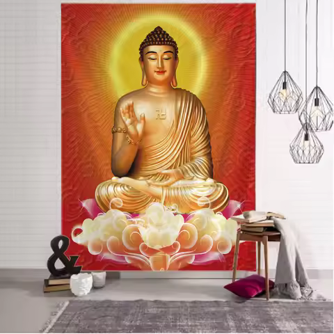 Indian Buddha Statue Tapestry Lotus Meditation Chakra Wall Hanging Mandala Tapestry Wall Cloth psych