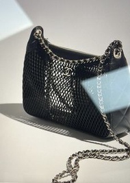 Chanel Black Mesh & Lambskin Bag full set with receipt 黑色羊皮網袋