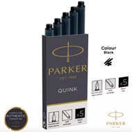 (GENUINE PARKER) Parker Quink Fountain Pen Ink Cartridges - Black / Fountain Pen Ink Refill [1 Pack of 5] Black