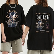 Arcane T Shirt Caitlyn Kiramman T-shirts O-neck Unisex Pure Cotton Fashion Fans Short Sleeve Shirts 