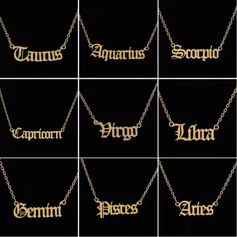 Personalize Jewelry Leo Zodiac Sign Astrology Necklace Star Sign 12 Constellation Old English Letter