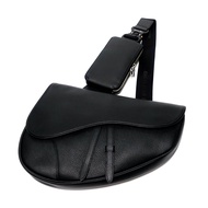 CHRISTIAN DIOR Men Maxi Saddle Black Leather Bag