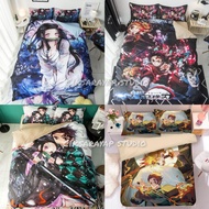 Demon slayer kimetsu no yaiba anime themed bedsheet set cadar single queen king with quilt cover